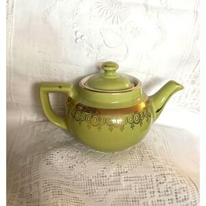 Vintage Hall Teapot New York Green Gold 2 Cup